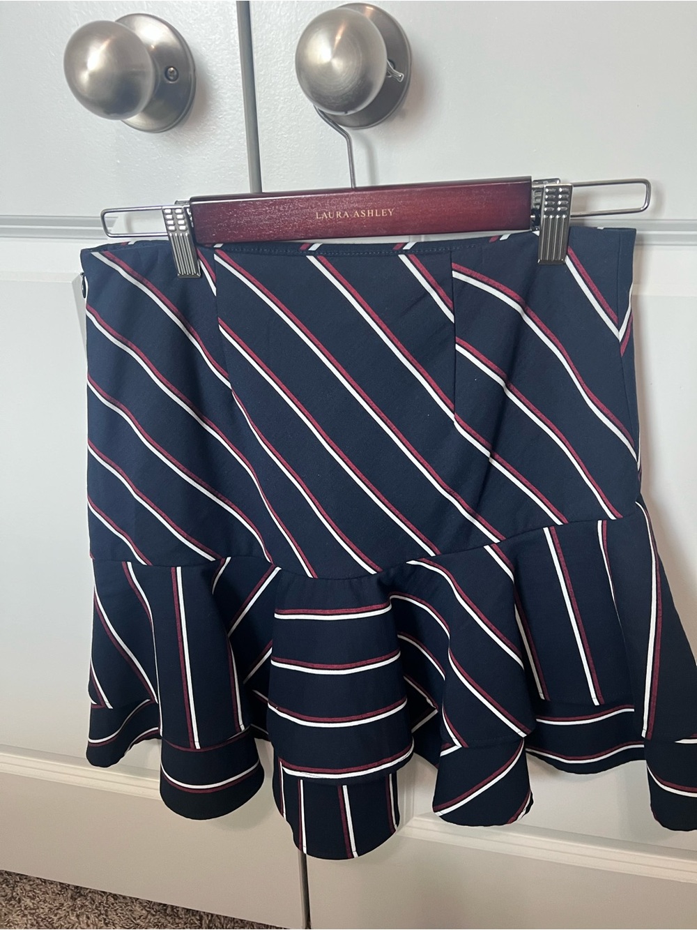 Express Navy Striped Ruffle-Hem Mini Skirt - Picture 4 of 6
